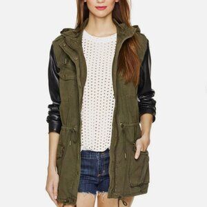 Talula Utility Jacket with Faux Leather Sleeves | Size XXXS